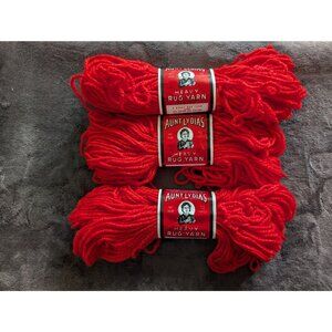 American Thread Aunt Lydia's Heavy Rug Yarn Lot of 3 Skeins - 120 Red